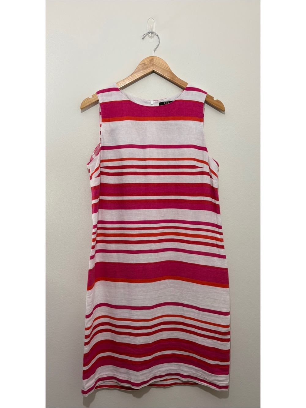 123 Paris pink/red/white striped 100% linen sheath dress (medium)